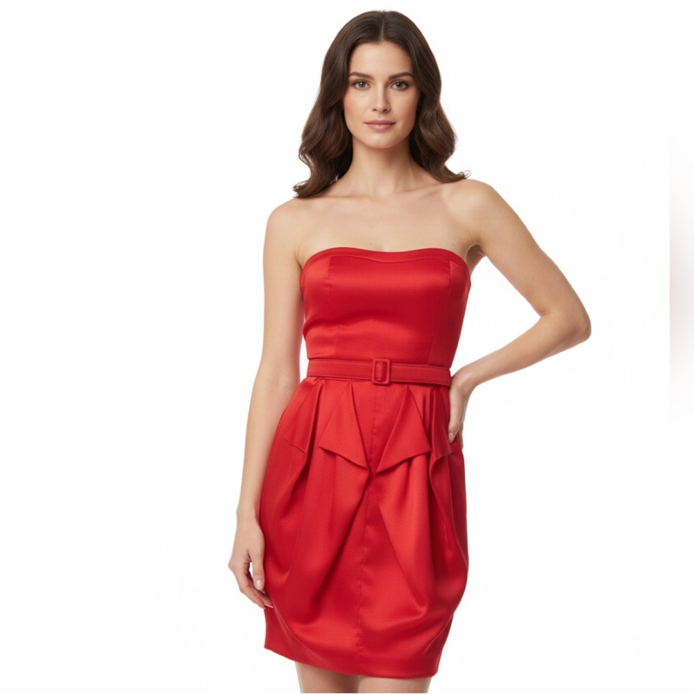 Red Calvin Klein Strapless dress with belt